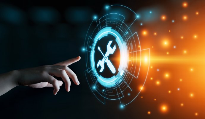 Advanced System Optimizer Overview and Benefits system optimizers hand with finger pressing on wrench and screwdriver symbol